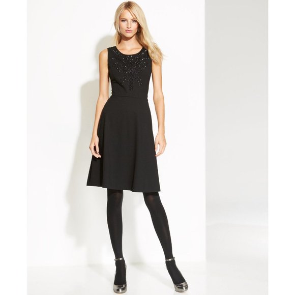 Sleeveless Dress Embellished Yoke - Black - Petite Large - Picture 2 of 8